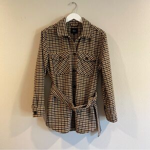 Rails Rhodes Belted Plaid Shacket Jacket Ochre Sand Mocha Wool Blend Medium